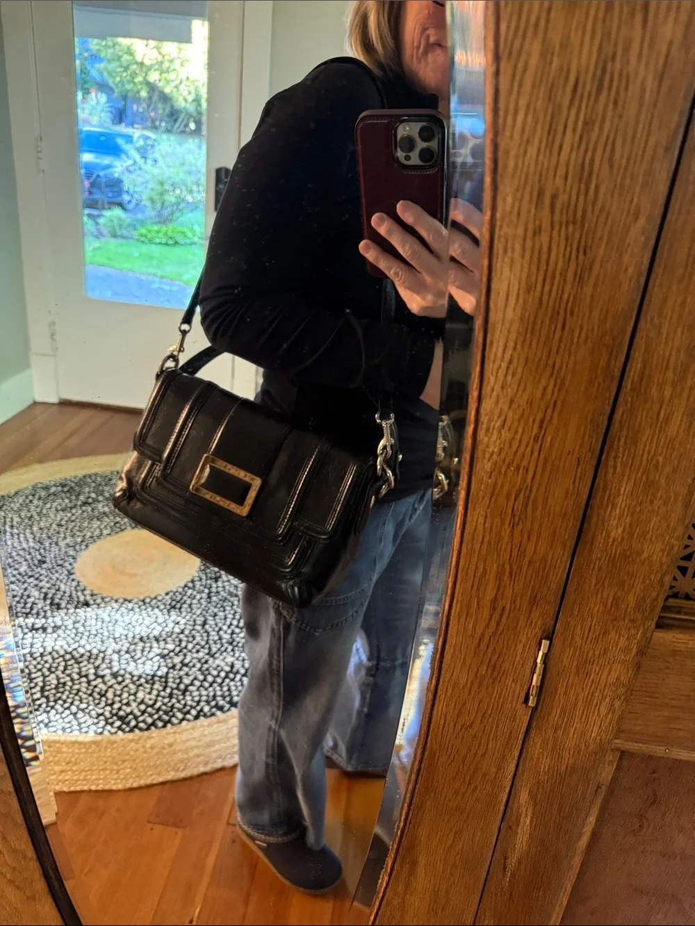 Vintage Banana Republic Black Leather Shoulder Bag Y2K Minimalist Chic